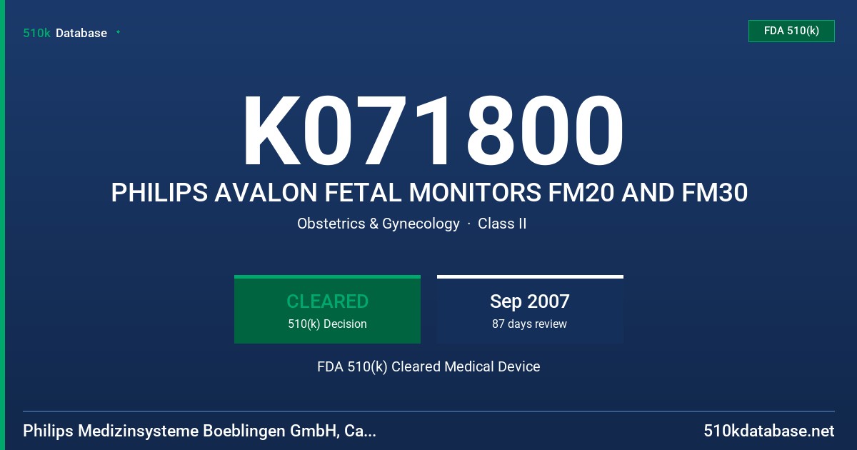 K071800 PHILIPS AVALON FETAL MONITORS FM20 AND FM30 FDA 510(k) Cleared Medical Device