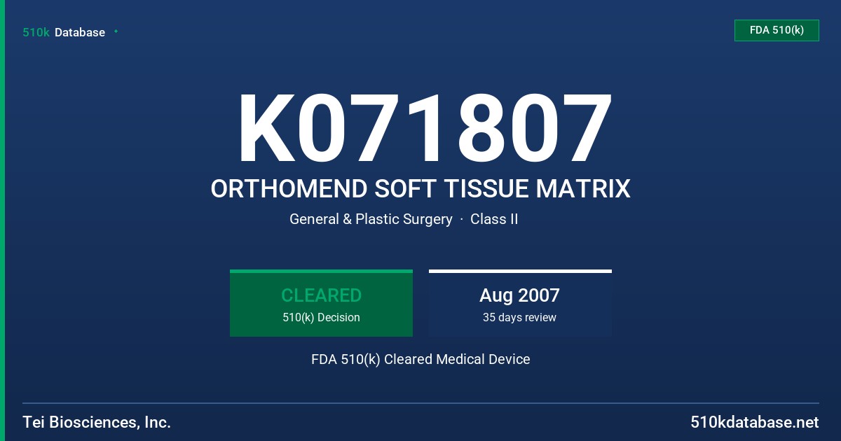 K071807 ORTHOMEND SOFT TISSUE MATRIX FDA 510(k) Cleared Medical Device