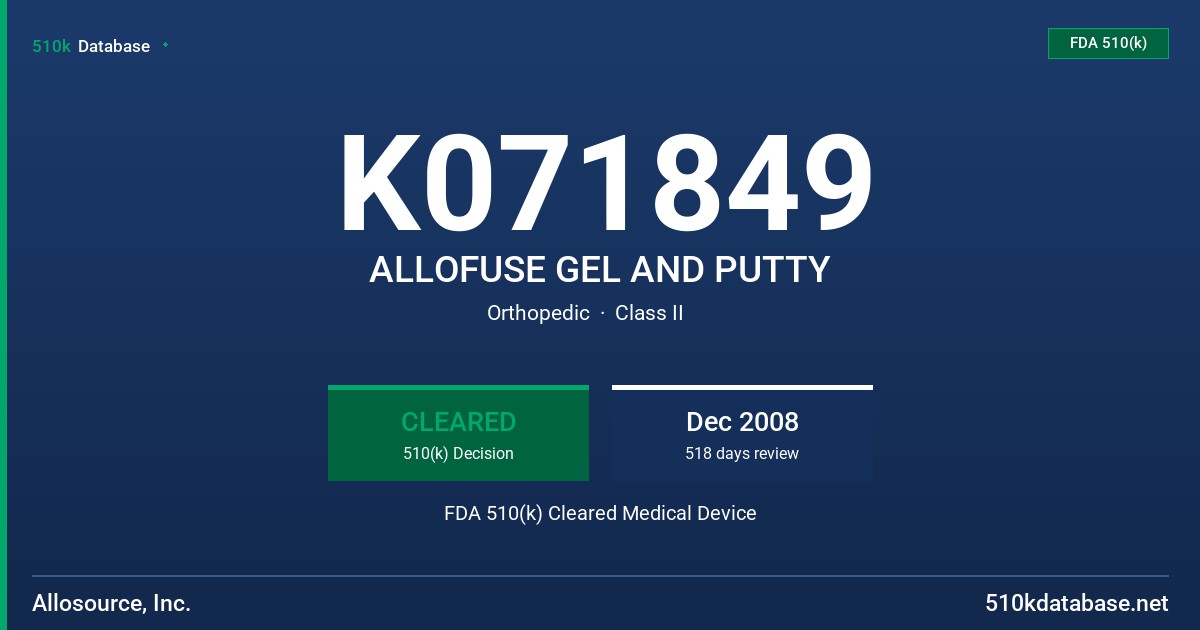 K071849 ALLOFUSE GEL AND PUTTY FDA 510(k) Cleared Medical Device