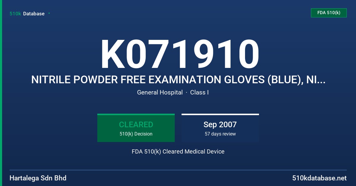 K071910 NITRILE POWDER FREE EXAMINATION GLOVES (BLUE), NITRILE POWDER FREE EXAMINATION GLOVES (PINK) FDA 510(k) Cleared Medical Device