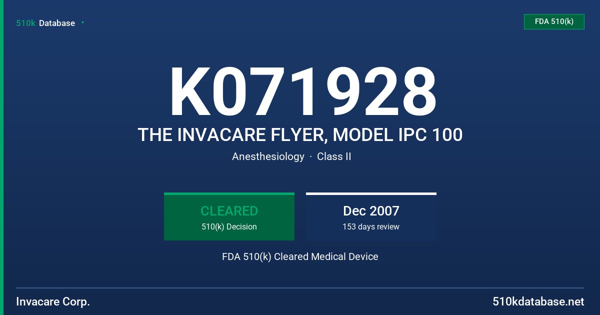 K071928 THE INVACARE FLYER, MODEL IPC 100 FDA 510(k) Cleared Medical Device