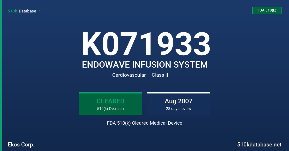 K071933 ENDOWAVE INFUSION SYSTEM FDA 510(k) Cleared Medical Device
