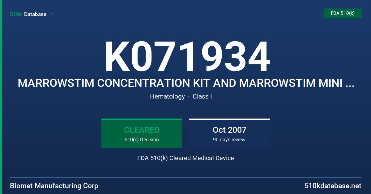 K071934 MARROWSTIM CONCENTRATION KIT AND MARROWSTIM MINI CONCENTRATION KIT FDA 510(k) Cleared Medical Device