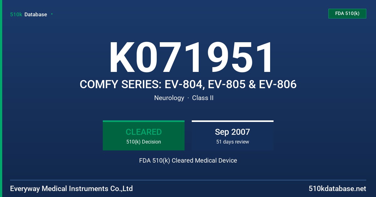 K071951 COMFY SERIES: EV-804, EV-805 & EV-806 FDA 510(k) Cleared Medical Device