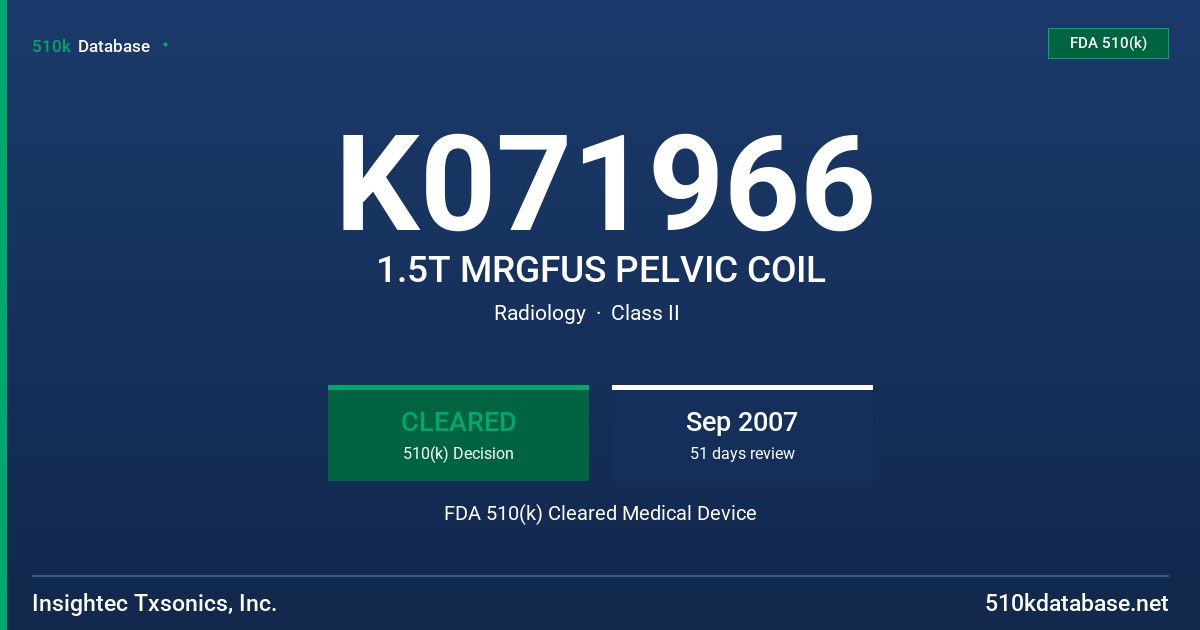 K071966 1.5T MRGFUS PELVIC COIL FDA 510(k) Cleared Medical Device