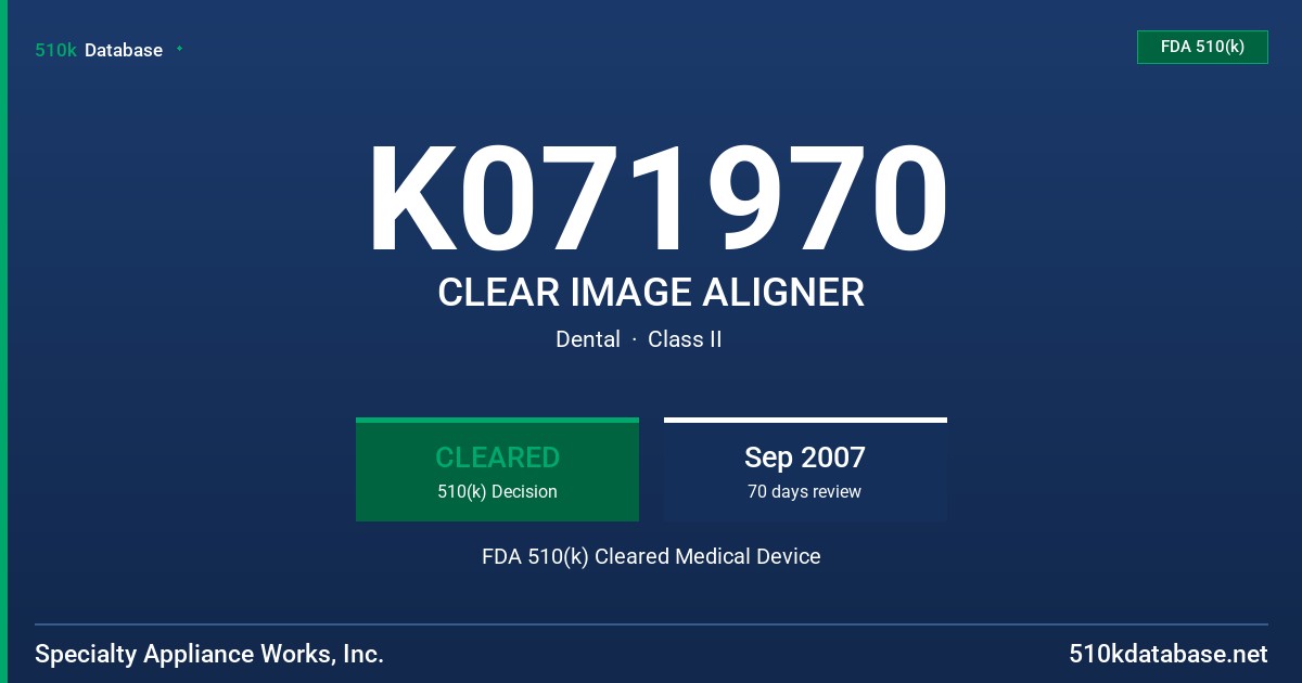 K071970 CLEAR IMAGE ALIGNER FDA 510(k) Cleared Medical Device