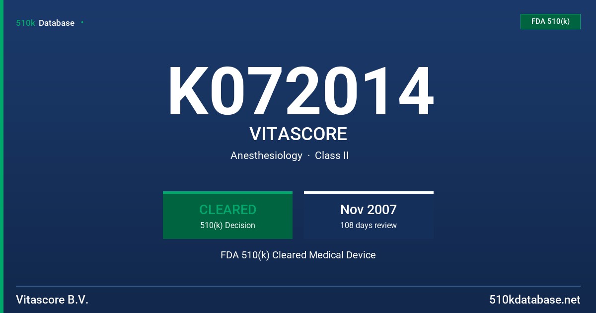 K072014 VITASCORE FDA 510(k) Cleared Medical Device