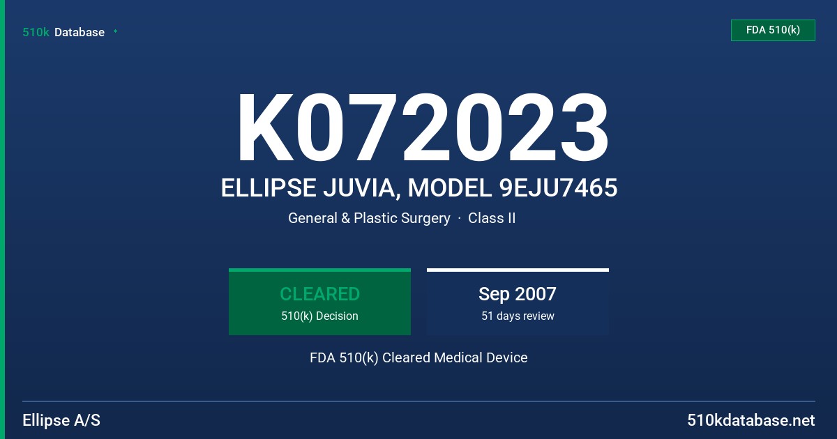 K072023 ELLIPSE JUVIA, MODEL 9EJU7465 FDA 510(k) Cleared Medical Device