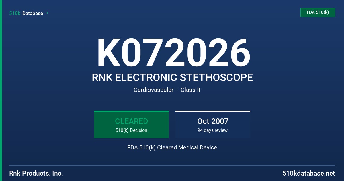 K072026 RNK ELECTRONIC STETHOSCOPE FDA 510(k) Cleared Medical Device