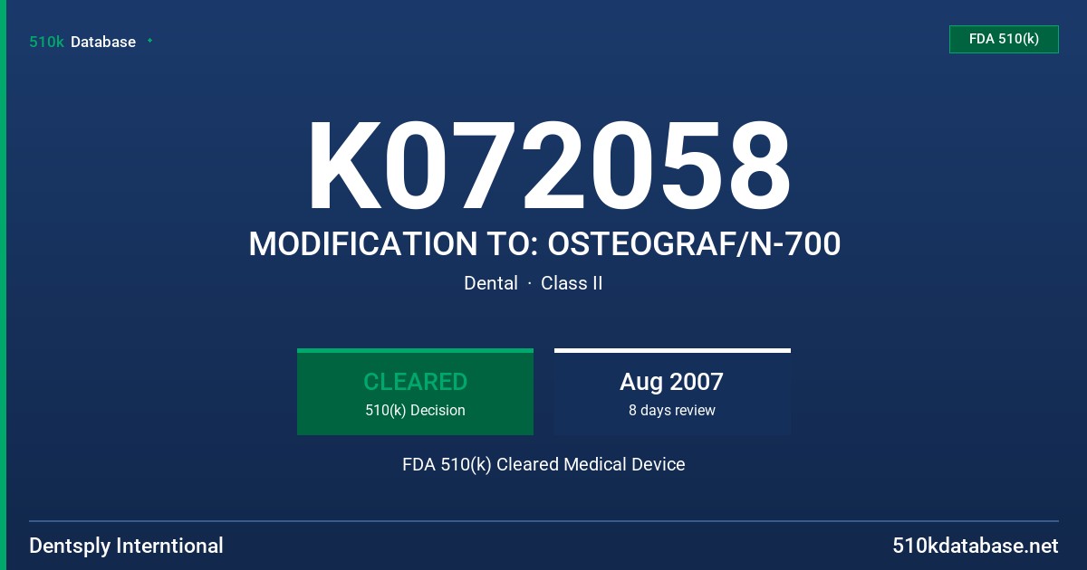 K072058 MODIFICATION TO: OSTEOGRAF/N-700 FDA 510(k) Cleared Medical Device