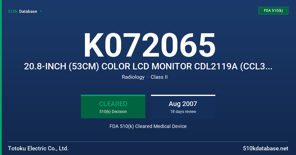 K072065 20.8-INCH (53CM) COLOR LCD MONITOR CDL2119A (CCL352I2) FDA 510(k) Cleared Medical Device