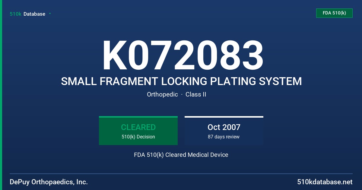 K072083 SMALL FRAGMENT LOCKING PLATING SYSTEM FDA 510(k) Cleared Medical Device