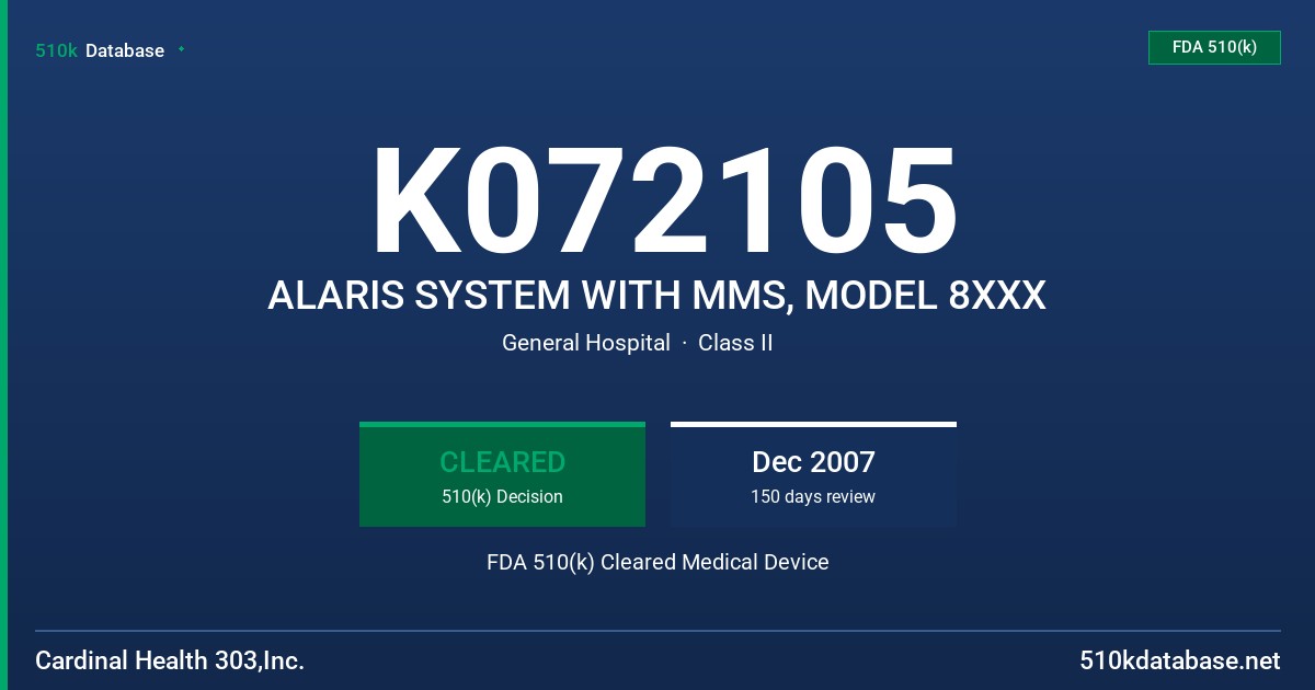 K072105 ALARIS SYSTEM WITH MMS, MODEL 8XXX FDA 510(k) Cleared Medical Device