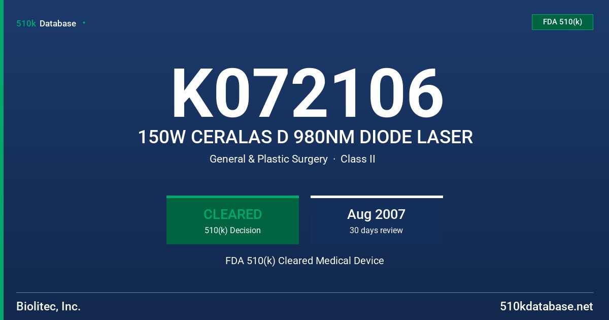 K072106 150W CERALAS D 980NM DIODE LASER FDA 510(k) Cleared Medical Device