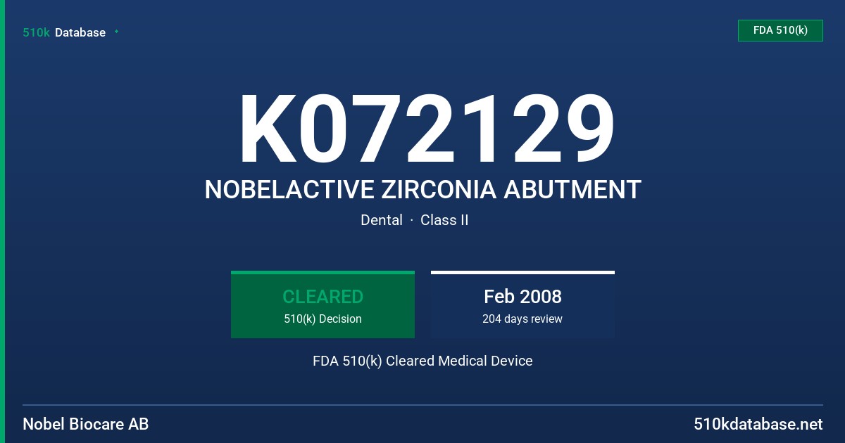 K072129 NOBELACTIVE ZIRCONIA ABUTMENT FDA 510(k) Cleared Medical Device