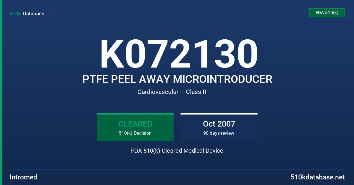 K072130 PTFE PEEL AWAY MICROINTRODUCER FDA 510(k) Cleared Medical Device