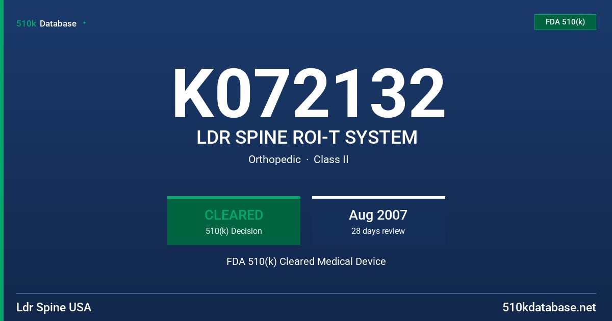 K072132 LDR SPINE ROI-T SYSTEM FDA 510(k) Cleared Medical Device