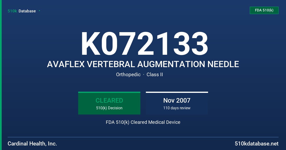 K072133 AVAFLEX VERTEBRAL AUGMENTATION NEEDLE FDA 510(k) Cleared Medical Device