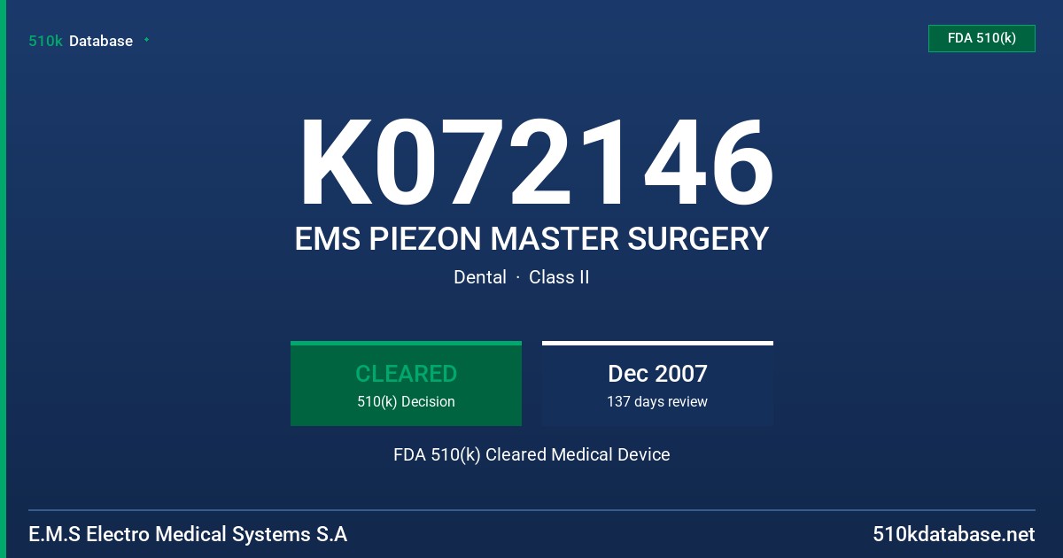 K072146 EMS PIEZON MASTER SURGERY FDA 510(k) Cleared Medical Device