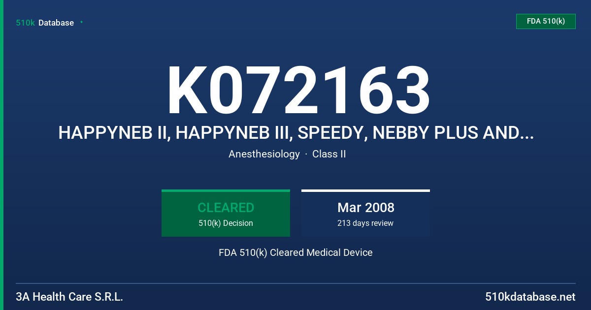 K072163 HAPPYNEB II, HAPPYNEB III, SPEEDY, NEBBY PLUS AND MYNEB, MODEL 5 FDA 510(k) Cleared Medical Device