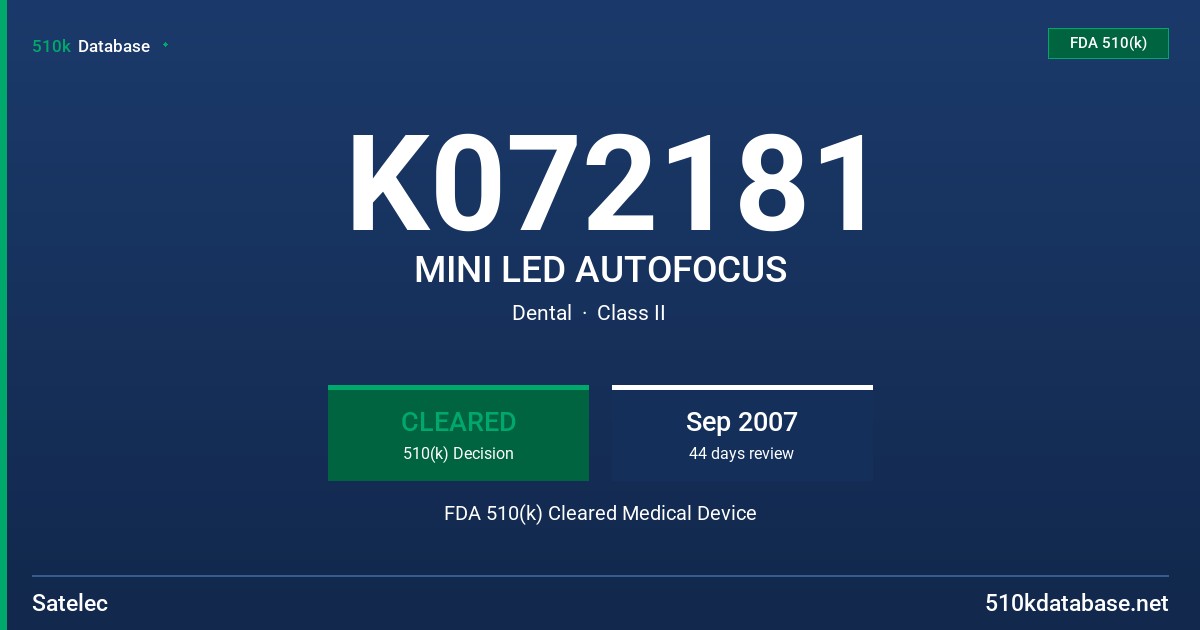 K072181 MINI LED AUTOFOCUS FDA 510(k) Cleared Medical Device