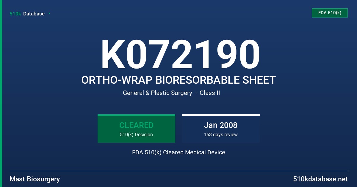 K072190 ORTHO-WRAP BIORESORBABLE SHEET FDA 510(k) Cleared Medical Device