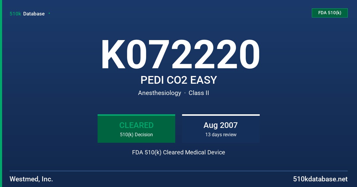 K072220 PEDI CO2 EASY FDA 510(k) Cleared Medical Device