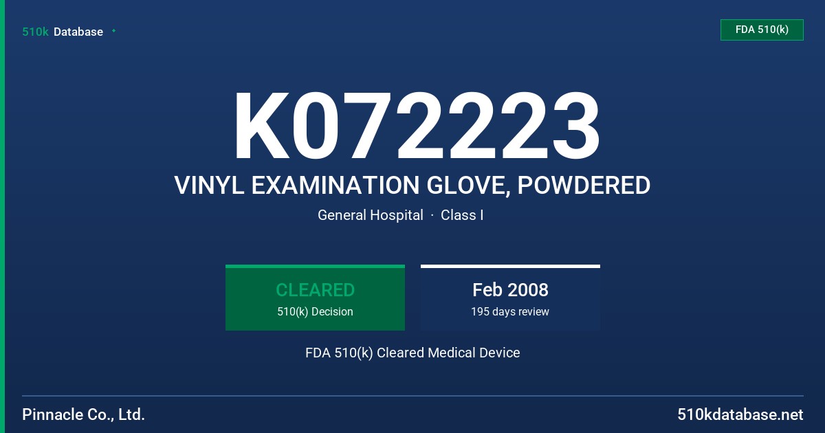 K072223 VINYL EXAMINATION GLOVE, POWDERED FDA 510(k) Cleared Medical Device