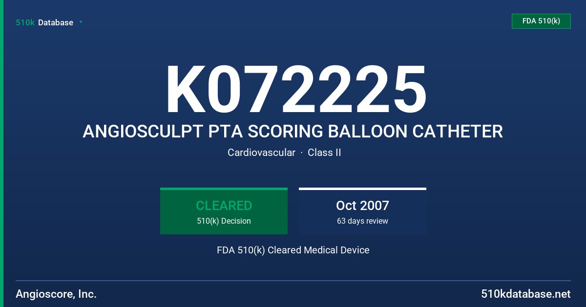 K072225 ANGIOSCULPT PTA SCORING BALLOON CATHETER FDA 510(k) Cleared Medical Device