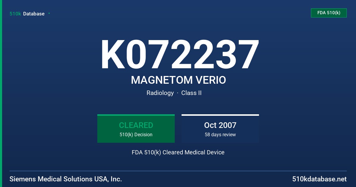 K072237 MAGNETOM VERIO FDA 510(k) Cleared Medical Device