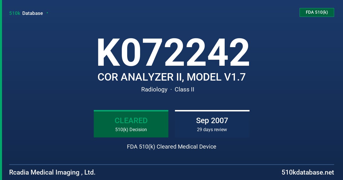 K072242 COR ANALYZER II, MODEL V1.7 FDA 510(k) Cleared Medical Device