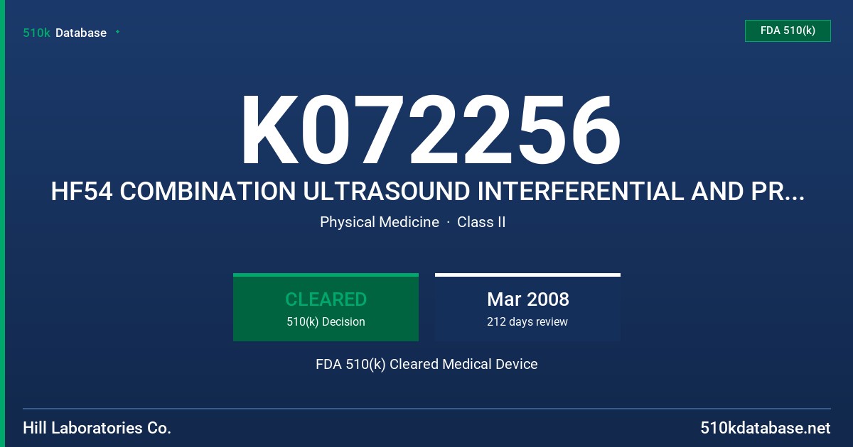 K072256 HF54 COMBINATION ULTRASOUND INTERFERENTIAL AND PREMODULATED STIMULATION SYSTEM WITH OPTIONAL HANDS-FREE OPERATION, MODEL FDA 510(k) Cleared Medical Device
