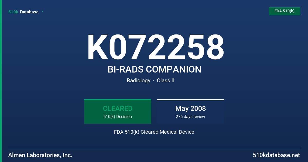 K072258 BI-RADS COMPANION FDA 510(k) Cleared Medical Device