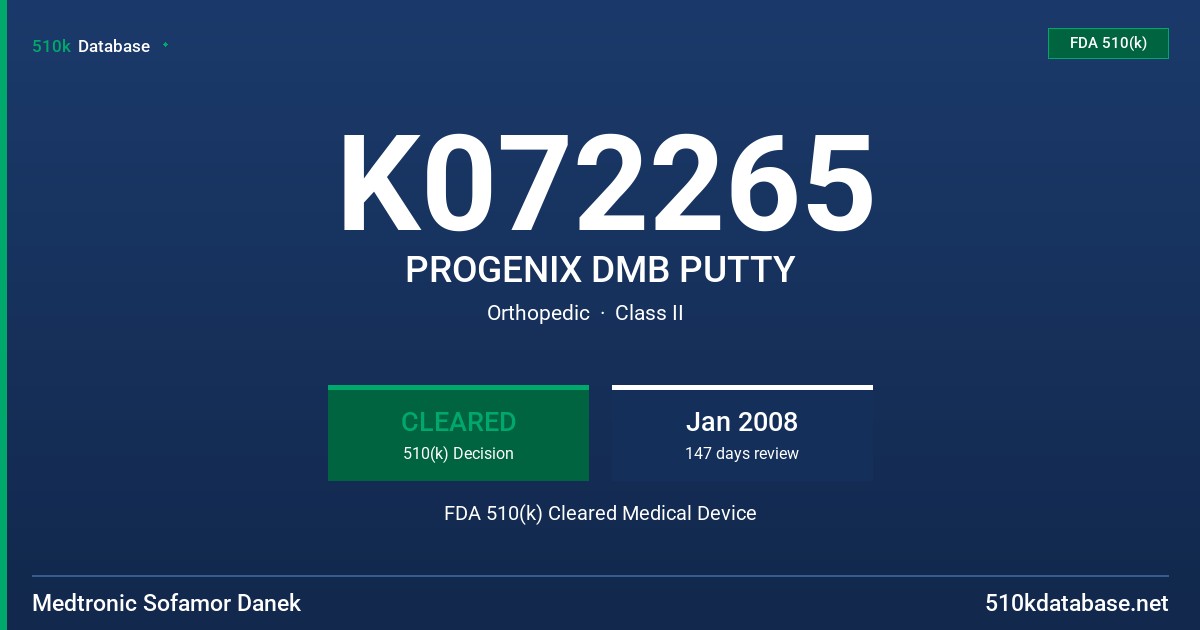 K072265 PROGENIX DMB PUTTY FDA 510(k) Cleared Medical Device