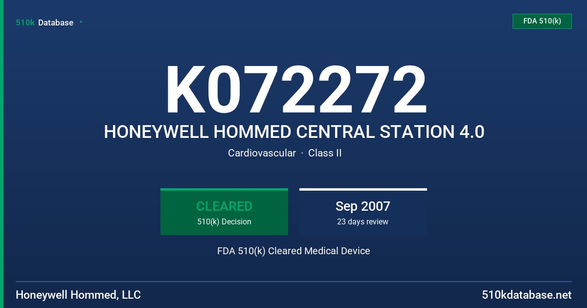 K072272 HONEYWELL HOMMED CENTRAL STATION 4.0 FDA 510(k) Cleared Medical Device
