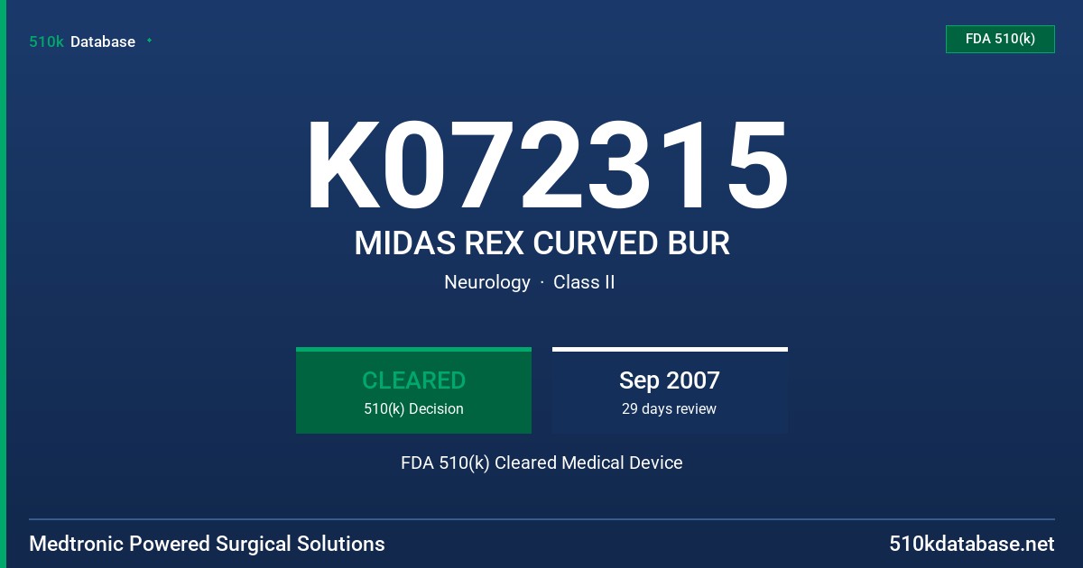 K072315 MIDAS REX CURVED BUR FDA 510(k) Cleared Medical Device