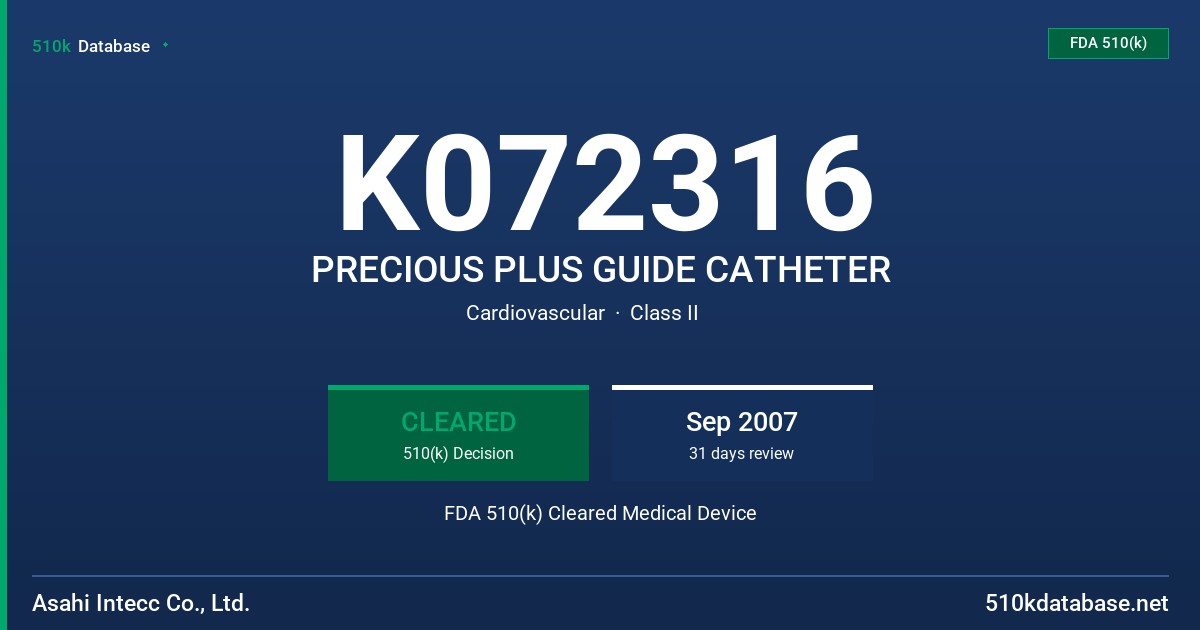 K072316 PRECIOUS PLUS GUIDE CATHETER FDA 510(k) Cleared Medical Device