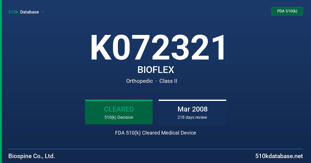 K072321 BIOFLEX FDA 510(k) Cleared Medical Device