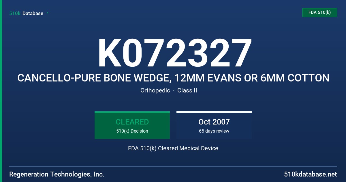 K072327 CANCELLO-PURE BONE WEDGE, 12MM EVANS OR 6MM COTTON FDA 510(k) Cleared Medical Device