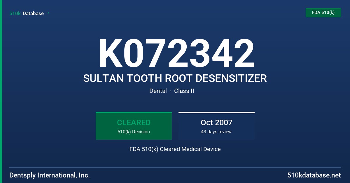 K072342 SULTAN TOOTH ROOT DESENSITIZER FDA 510(k) Cleared Medical Device