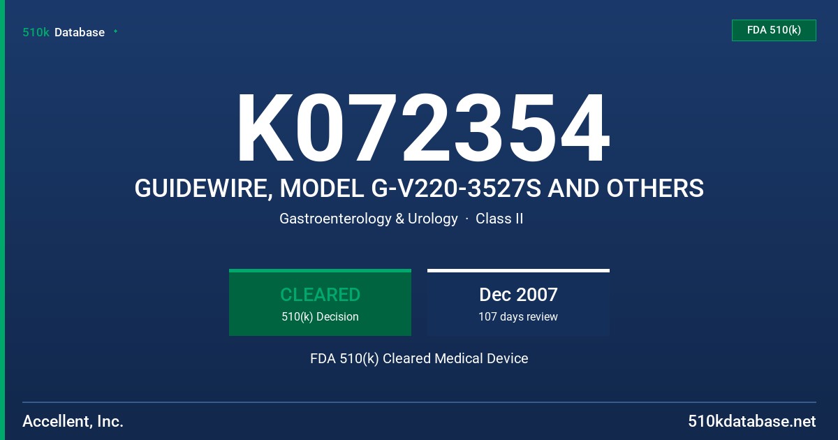 K072354 GUIDEWIRE, MODEL G-V220-3527S AND OTHERS FDA 510(k) Cleared Medical Device