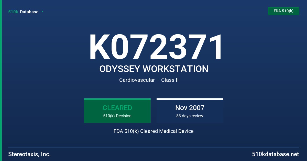 K072371 ODYSSEY WORKSTATION FDA 510(k) Cleared Medical Device