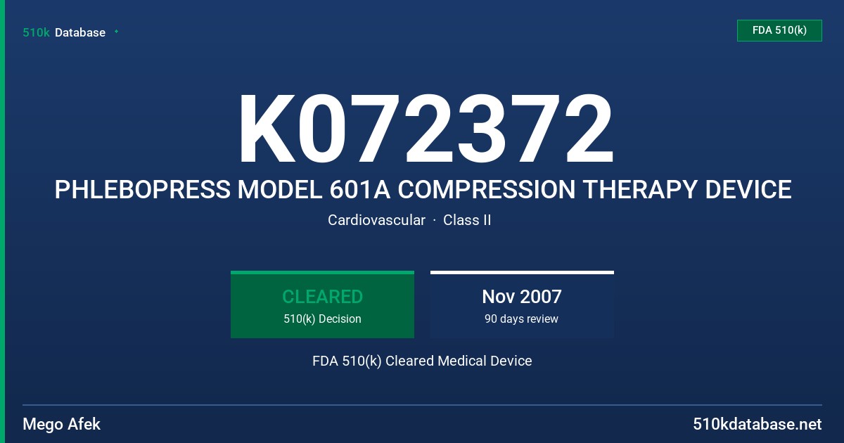 K072372 PHLEBOPRESS MODEL 601A COMPRESSION THERAPY DEVICE FDA 510(k) Cleared Medical Device