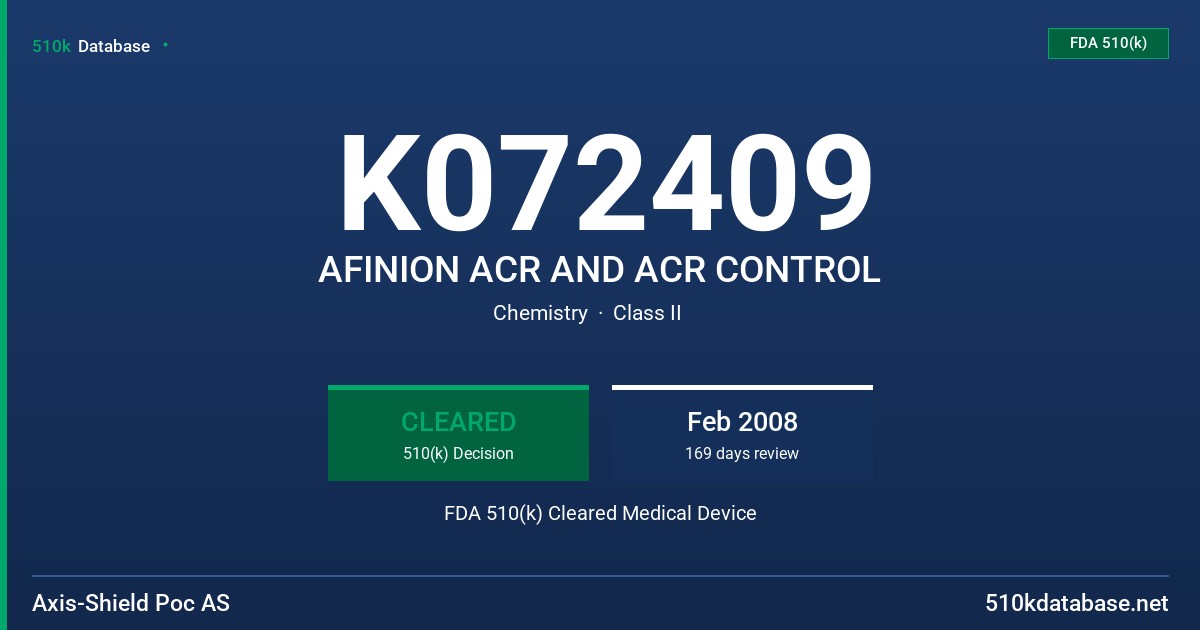 K072409 AFINION ACR AND ACR CONTROL FDA 510(k) Cleared Medical Device