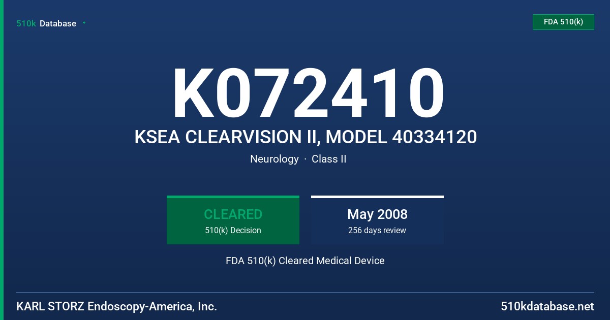 K072410 KSEA CLEARVISION II, MODEL 40334120 FDA 510(k) Cleared Medical Device