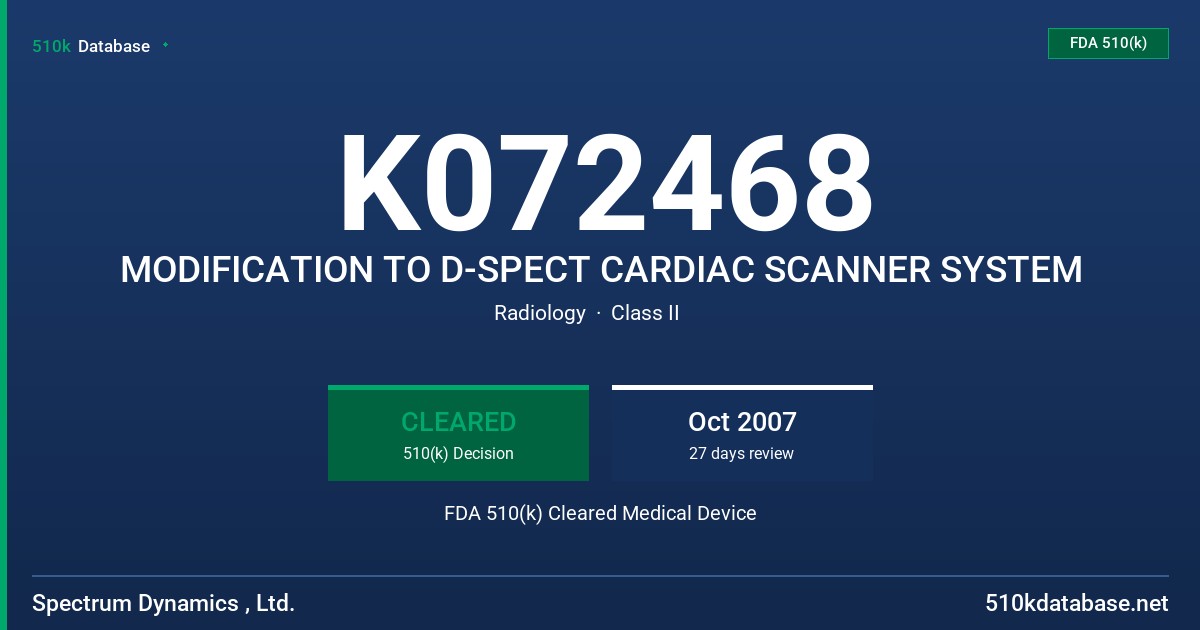 K072468 MODIFICATION TO D-SPECT CARDIAC SCANNER SYSTEM FDA 510(k) Cleared Medical Device