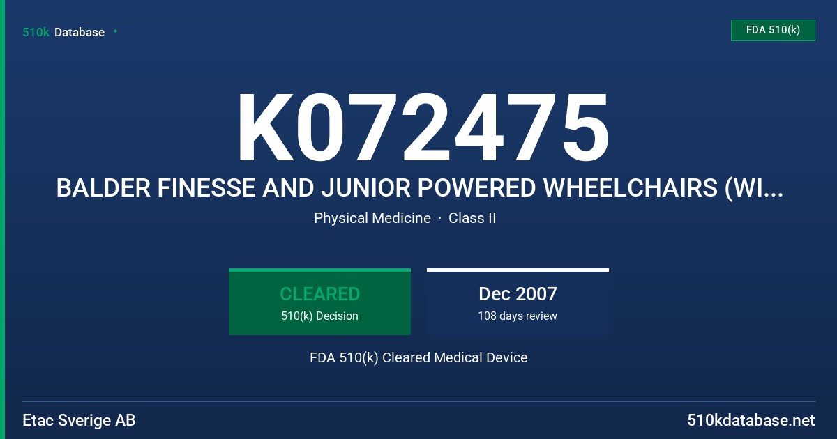 K072475 BALDER FINESSE AND JUNIOR POWERED WHEELCHAIRS (WITH STAND-UP OPTION) FDA 510(k) Cleared Medical Device