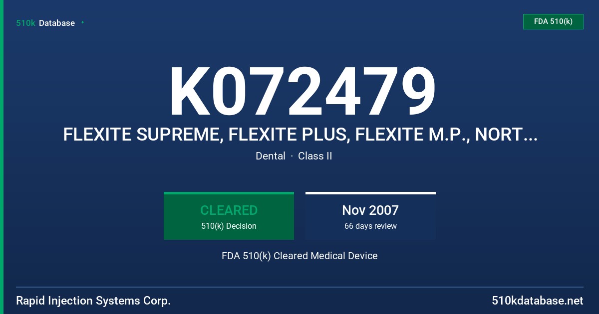 K072479 FLEXITE SUPREME, FLEXITE PLUS, FLEXITE M.P., NORTHERN AND FLEXITE PRO-GUARD FDA 510(k) Cleared Medical Device