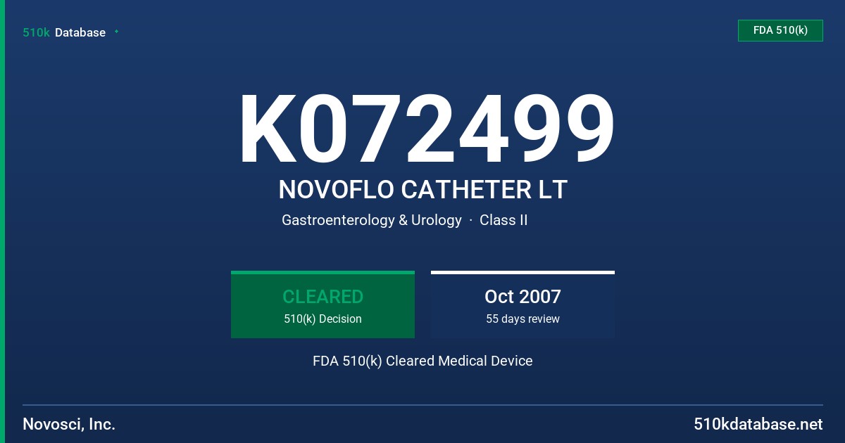 K072499 NOVOFLO CATHETER LT FDA 510(k) Cleared Medical Device
