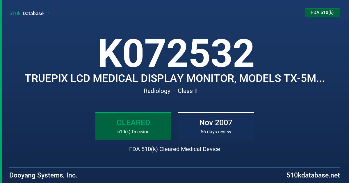 K072532 TRUEPIX LCD MEDICAL DISPLAY MONITOR, MODELS TX-5M, TX-3M, TX-2M FDA 510(k) Cleared Medical Device